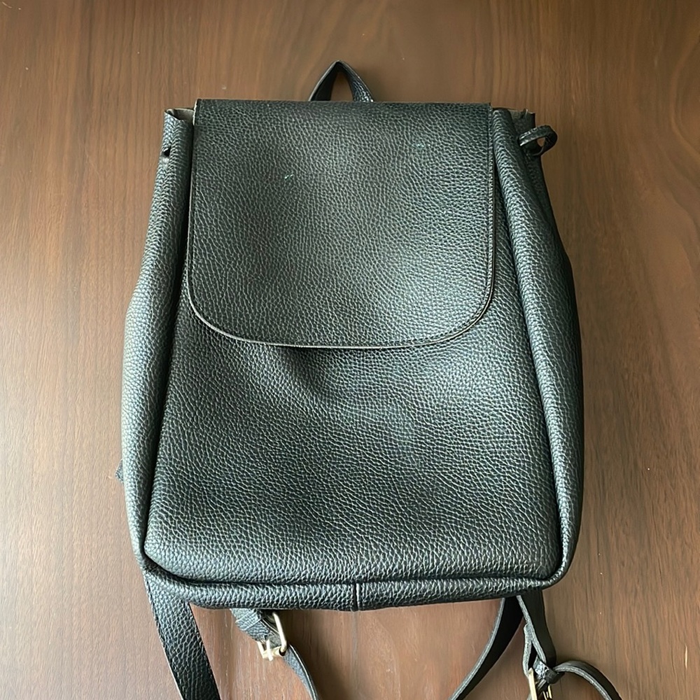 leather black, adjustable, string, backpack